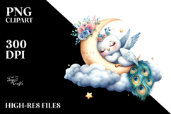 Sleeping Baby Peacock on Moon PNG Product Image 2