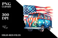 Vintage Van with USA Flag, Transparent PNG Product Image 2
