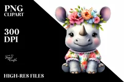 Smiling Rhino Whimsical Flowers Clipart Product Image 1