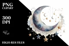 Vibrant Moon with Stars Drawing PNG Product Image 1