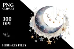 Vibrant Moon with Stars Drawing PNG Product Image 2