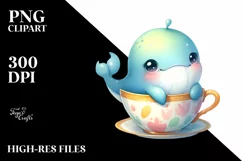 Colorful Baby Whale in Tea Cup | Sublimation | Clipart Product Image 3