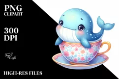 Colorful Baby Whale in Tea Cup | Sublimation | Clipart Product Image 3