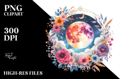 Vibrant Boho Moon with Flowers | Sublimation | Clipart Product Image 2