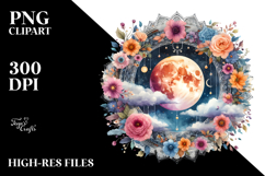 Vibrant Boho Moon with Flowers | Sublimation | Clipart Product Image 2