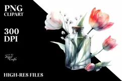Abstract Watercolor Bottle with Tulip | Clipart Product Image 1