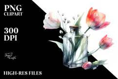 Abstract Watercolor Bottle with Tulip | Clipart Product Image 2