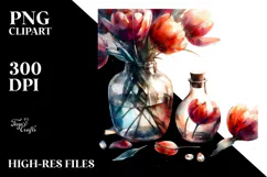 Abstract Watercolor Bottle with Tulip | Clipart Product Image 2