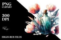 Abstract Watercolor Bottle with Tulip | Clipart Product Image 1