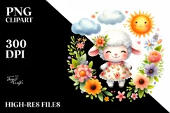 Colorful Cute Lamb in Whimsical Sun Clipart Product Image 1