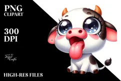 Joyful Cow with Anime Eyes PNG Product Image 2