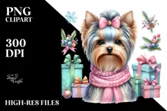 Cute Watercolor Yorkshire Terrier with Christmas Gifts Product Image 3