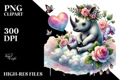Adorned Rhino on Cloud Holding Heart PNG Product Image 2