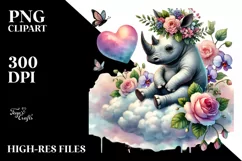 Adorned Rhino on Cloud Holding Heart PNG Product Image 2