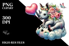 Adorned Rhino on Cloud Holding Heart PNG Product Image 2