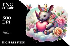 Adorned Rhino on Cloud Holding Heart PNG Product Image 2