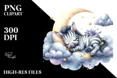 Sleeping Baby Zebra on Moon PNG Product Image 2