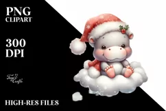 Vintage Christmas Baby Hippo PNG Product Image 3