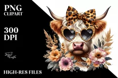 Elegant Highland Cow with Animal Print Bow | Clipart Product Image 3