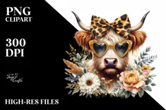 Elegant Highland Cow with Animal Print Bow | Clipart Product Image 3