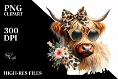 Elegant Highland Cow with Animal Print Bow | Clipart Product Image 1