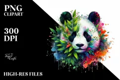 Colorful Panda with Plant Leaves PNG Product Image 3