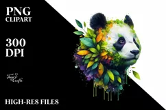 Colorful Panda with Plant Leaves PNG Product Image 1