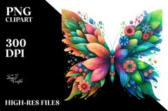 Colorful Butterfly with Flowers PNG Product Image 1