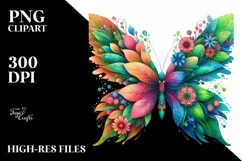 Colorful Butterfly with Flowers PNG Product Image 1