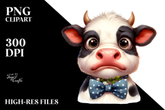 Funny Cow with Bow and Tie, Watercolor PNG Product Image 2