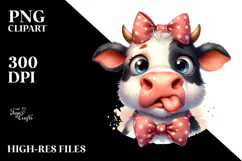 Funny Cow with Bow and Tie, Watercolor PNG Product Image 2