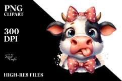 Funny Cow with Bow and Tie, Watercolor PNG Product Image 2
