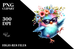 Vibrant Baby Bird Jumping with Floral Wreath PNG Product Image 2