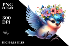Vibrant Baby Bird Jumping with Floral Wreath PNG Product Image 2