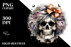 Skull with Hair and Bow, PNG Product Image 2