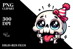 Cute Cartoon Skull with Birthday Hat, Transparent PNG Product Image 2