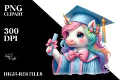 Colorful Baby Unicorn with Graduation Gown PNG Product Image 3