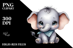 Digital Watercolor with Cute Baby Elephant PNG Product Image 2