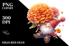 Cute Gnome with Large Marigold, Transparent PNG Product Image 2