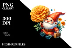 Cute Gnome with Large Marigold, Transparent PNG Product Image 2