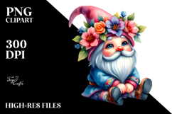 Gnome with Retro Clothes and Floral Wreath, Colorful PNG Product Image 2