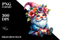 Gnome with Retro Clothes and Floral Wreath, Colorful PNG Product Image 2