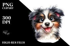 Watercolor Baby Cartoon Border Collie PNG Product Image 2