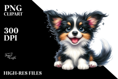 Watercolor Baby Cartoon Border Collie PNG Product Image 2