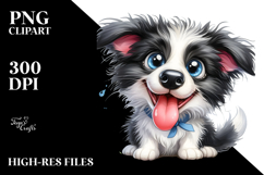 Watercolor Baby Cartoon Border Collie PNG Product Image 2