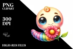Colorful Baby Worm with Flowers | Clipart Product Image 1
