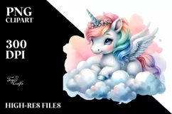 Unicorn Clouds Watercolor Pastel Clipart Product Image 1
