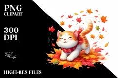 Colorful Cat with Autumn Leaves PNG Product Image 3