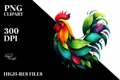 Abstract Chicken with Plant Leaves PNG Product Image 1