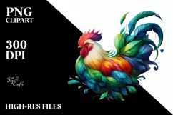 Vibrant Chicken with Plant Leaves PNG Product Image 3